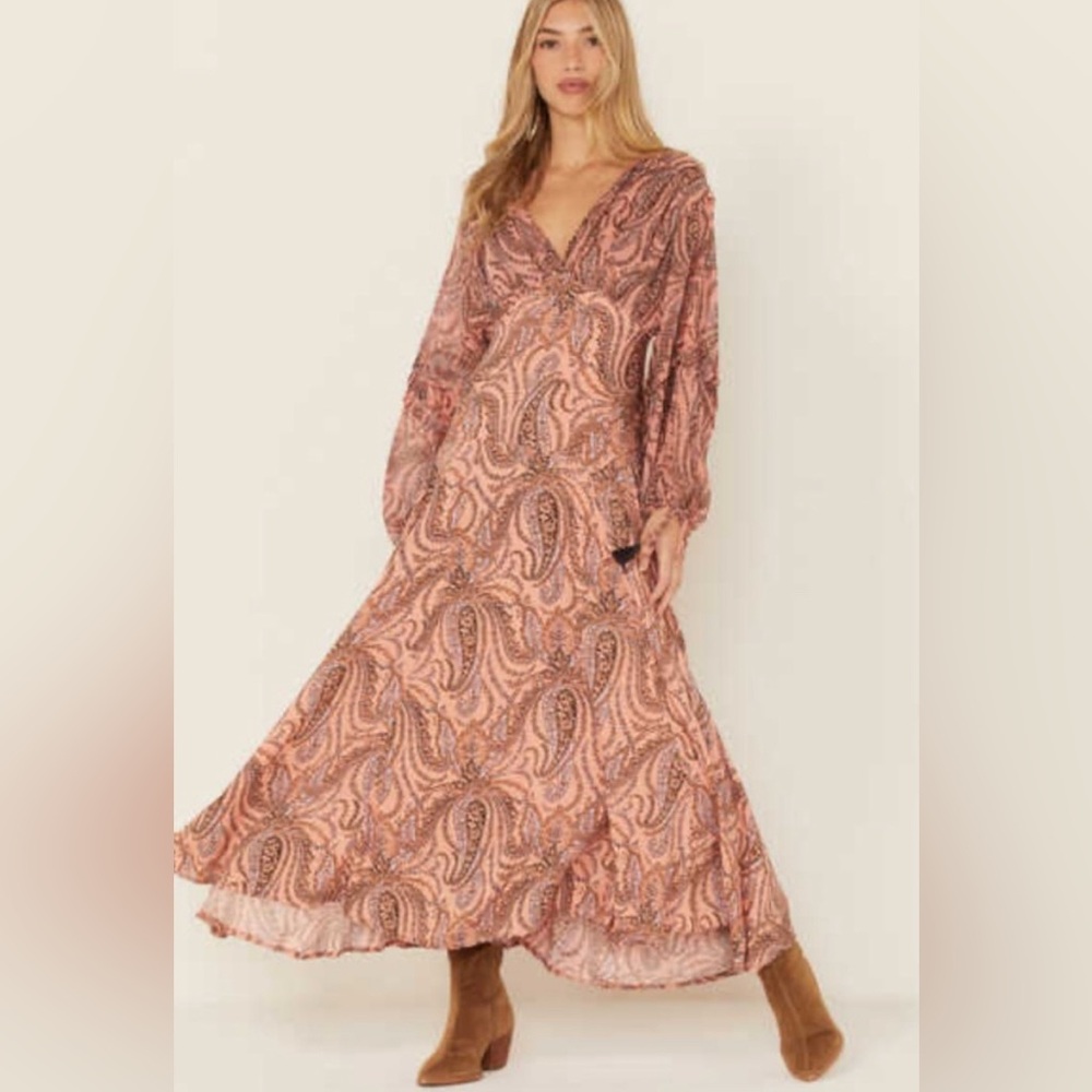 Free People Paisley Maxi Dress in Pink and Brown